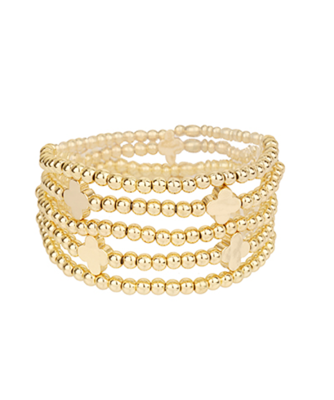 Clover Gold Beaded Bracelet Set