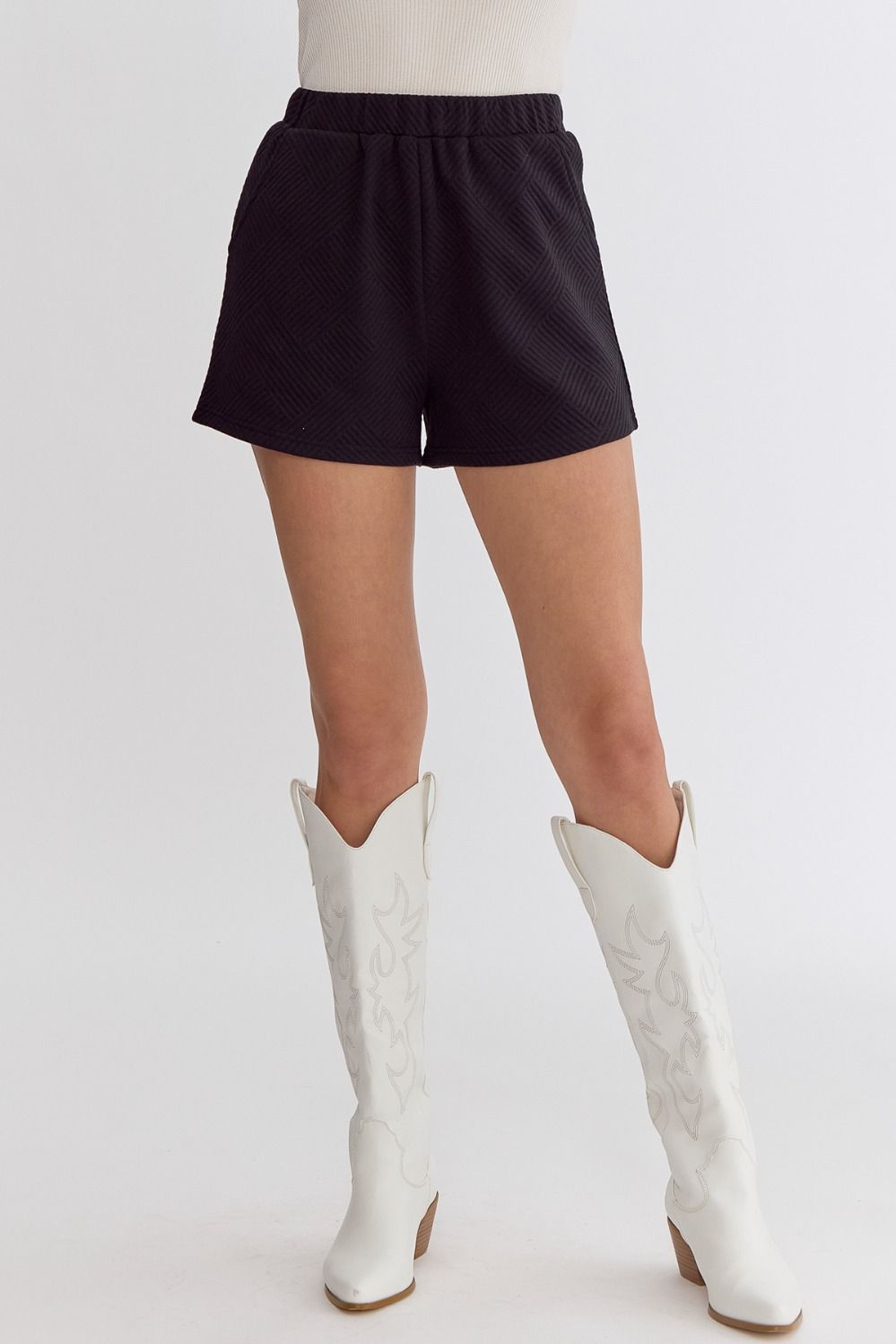 Textured Love Black Shorts