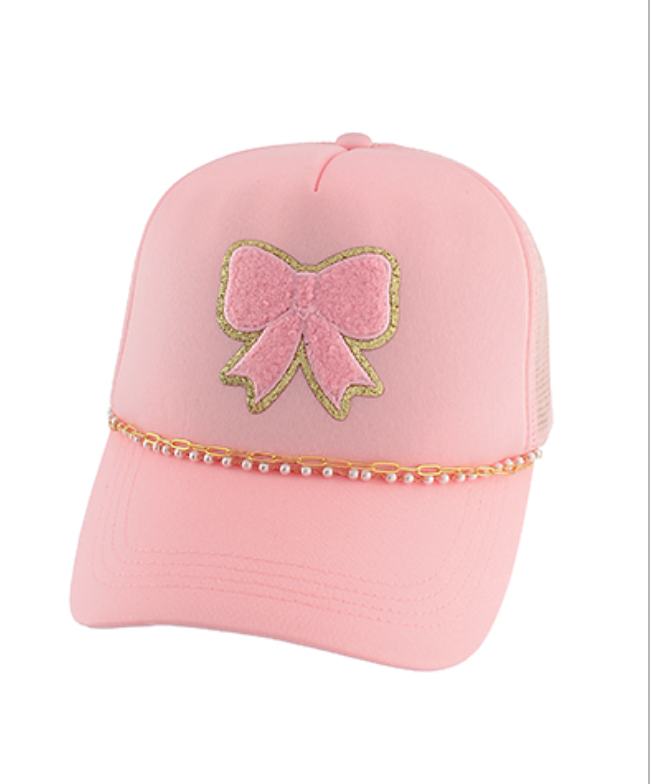 Bow Pearl Chain Pink Trucker Hat