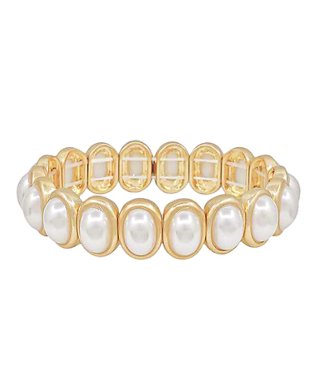 oval pearl beaded stretch bracelet set