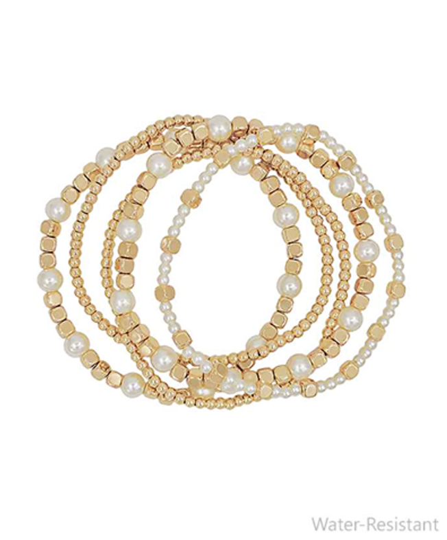 pearl dainty bracelet gold set