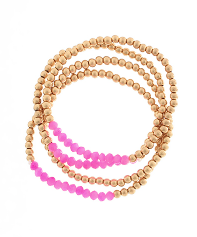 Gold and pink beaded bracelet set