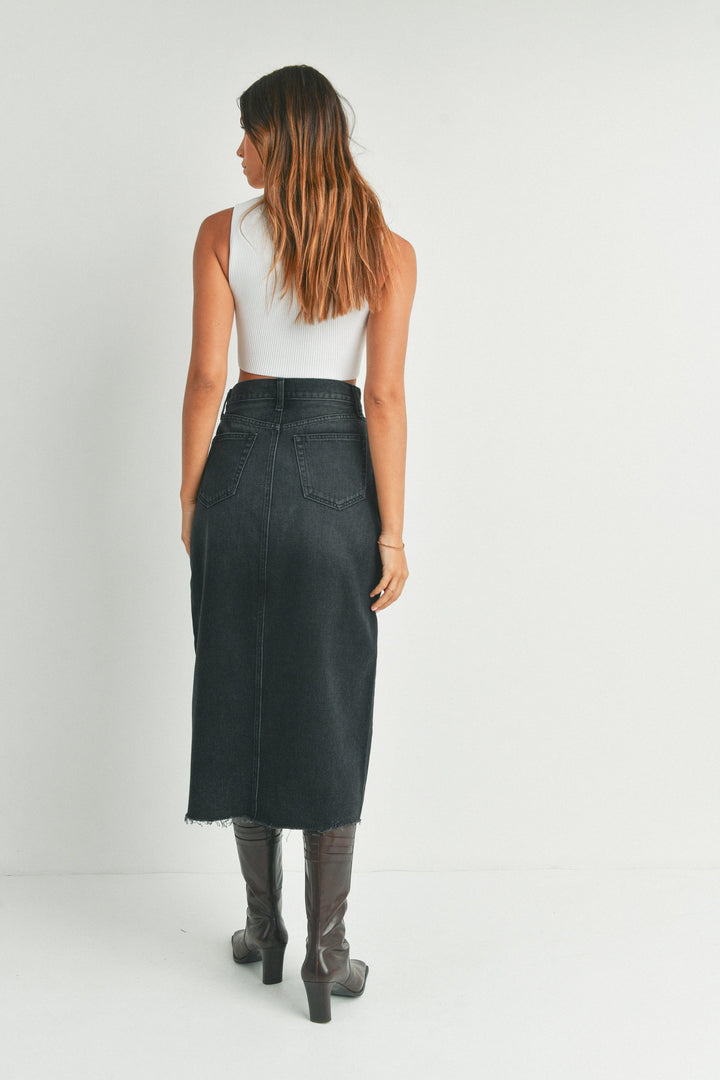 Criss Cross Black Midi Skirt