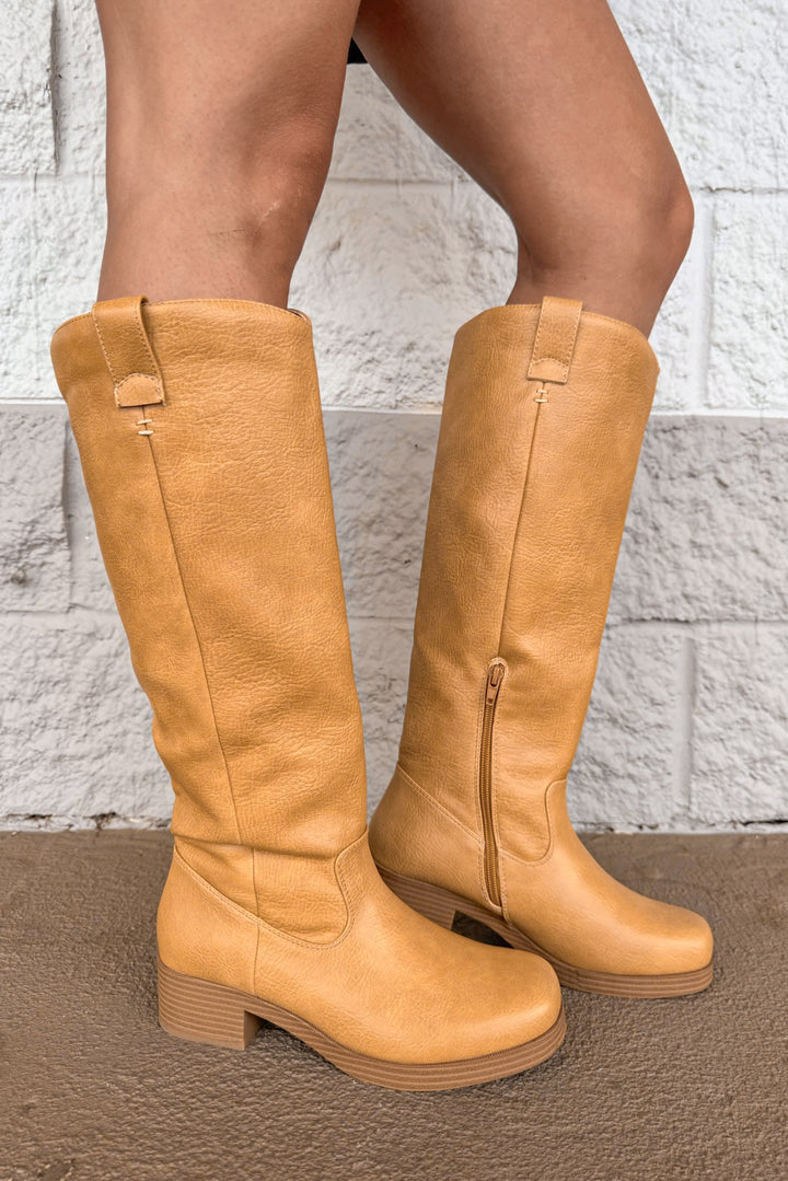 Chinese laundry yurie camel rugged boot side view
