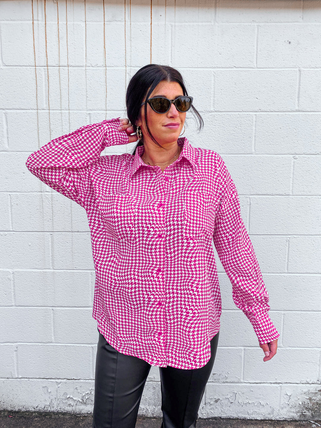 Hot Pink Perfection Houndstooth Top