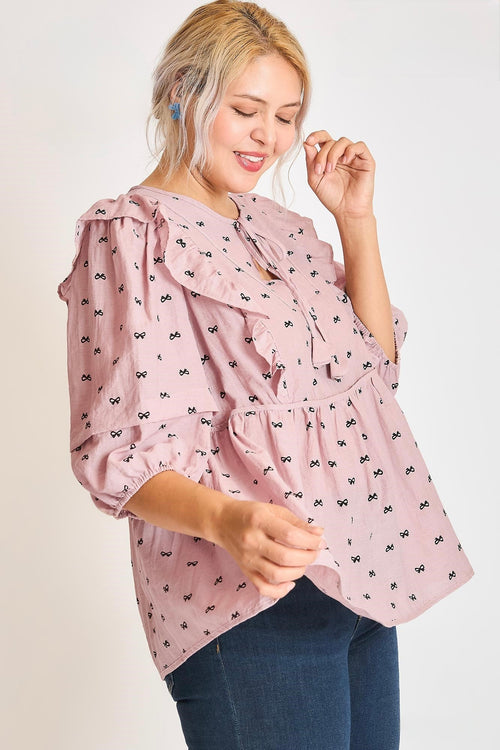 bow print mauve plus size top