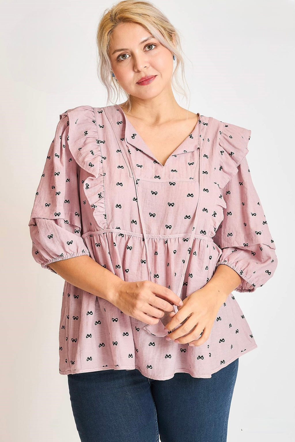 bow print mauve plus size top