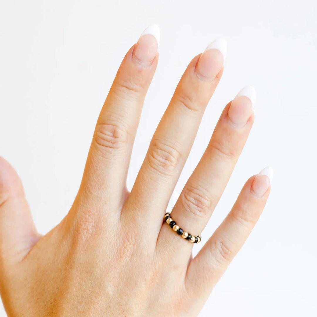Beaded Blondes Black Poppi RIng