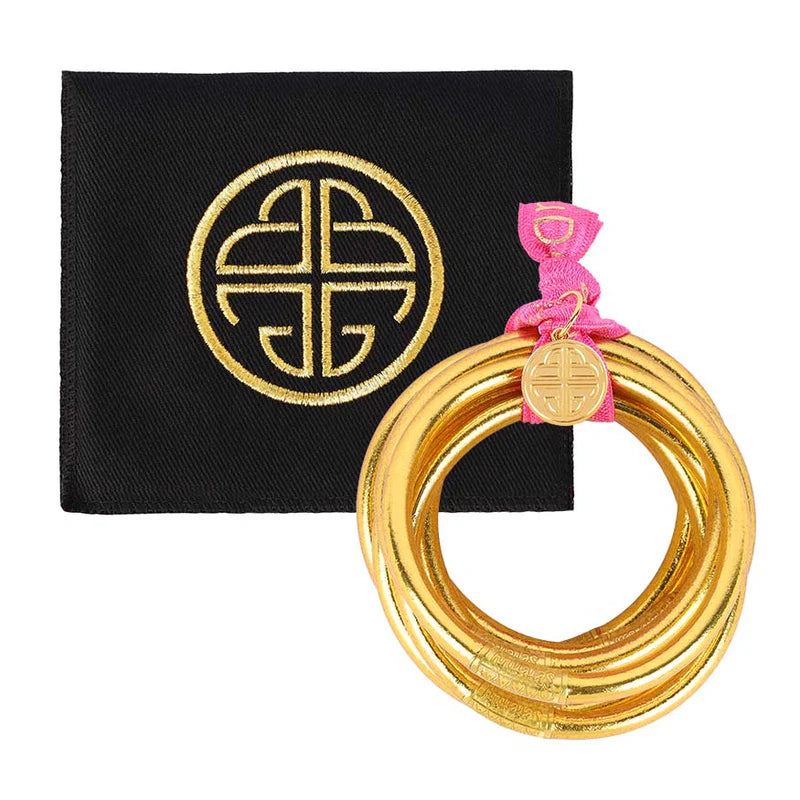 BuDhaGirl gold bangle®  bracelets, set of 6, showing upright side view
