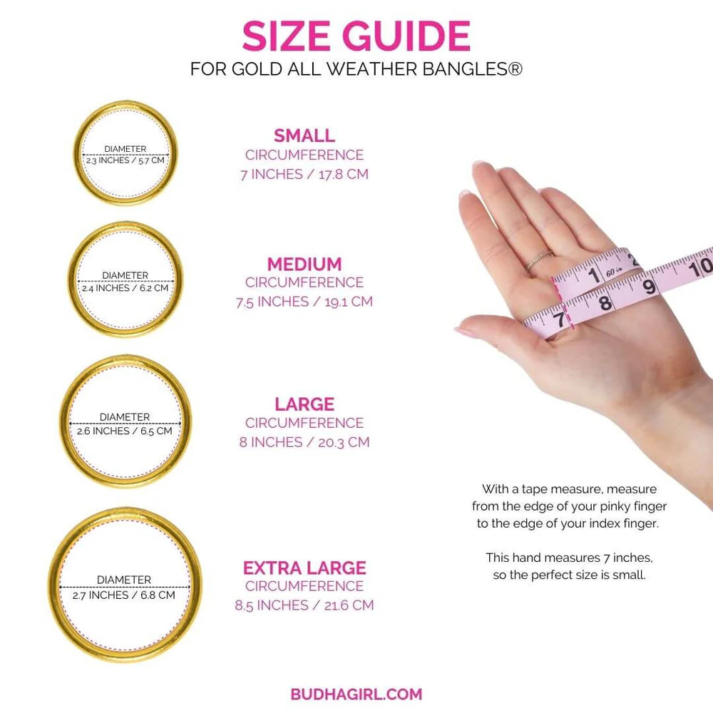 BuDhaGirl gold bangle® (AWB®) bracelets, size guide