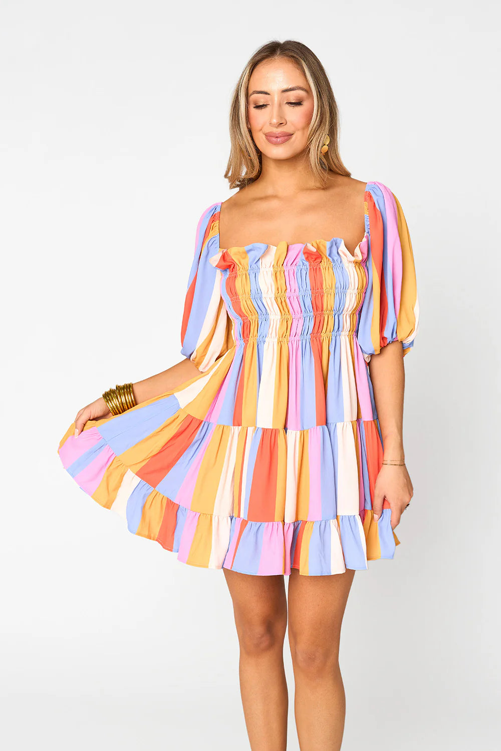 Buddylove multi colored striped mini dress