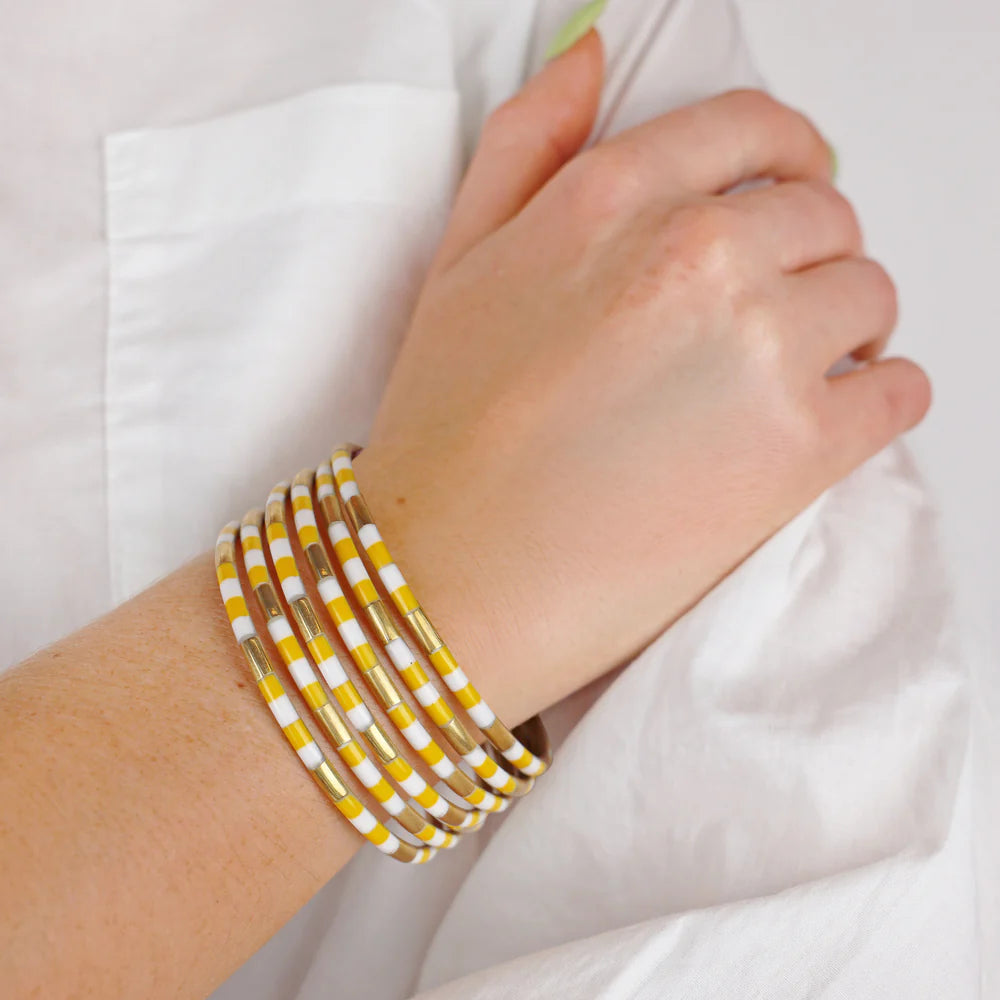 Budhagirl Veda bangle bracelets in yellow,white and gold, set of 6