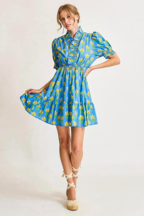 1000 Yellow Daisies Blue Dress