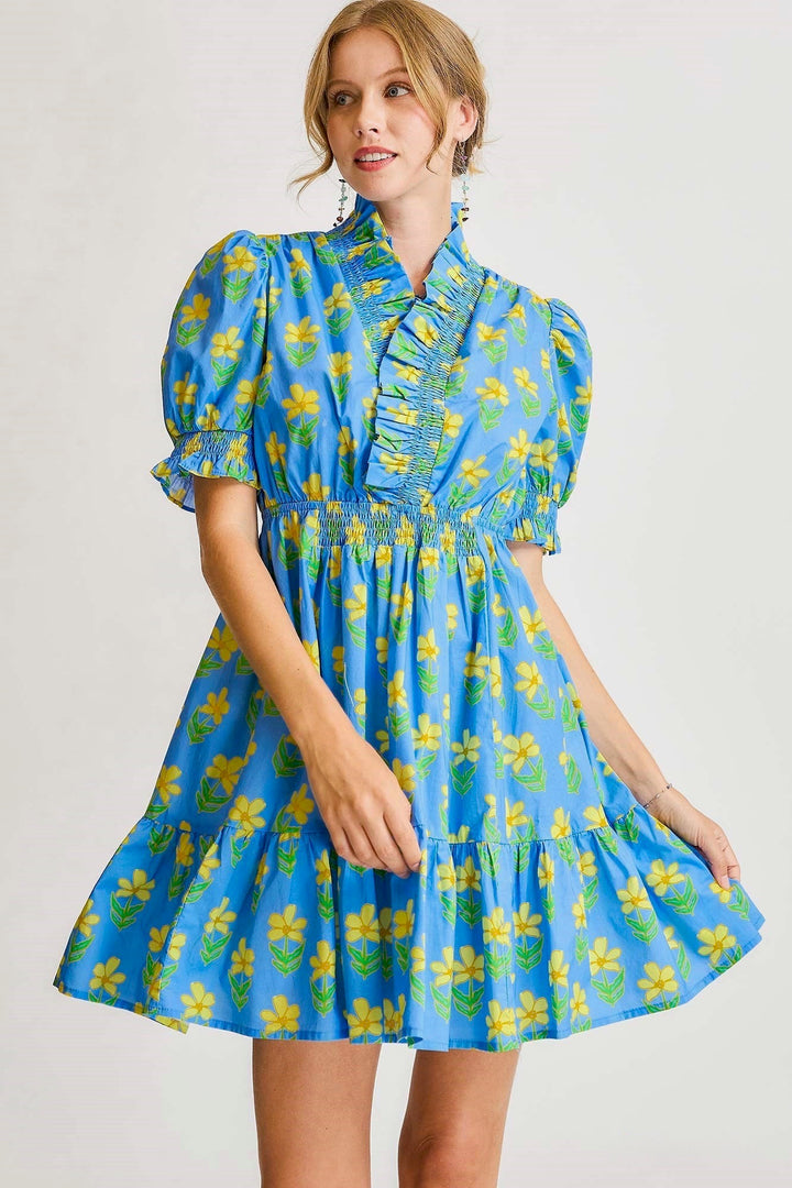 1000 Yellow Daisies Blue Dress