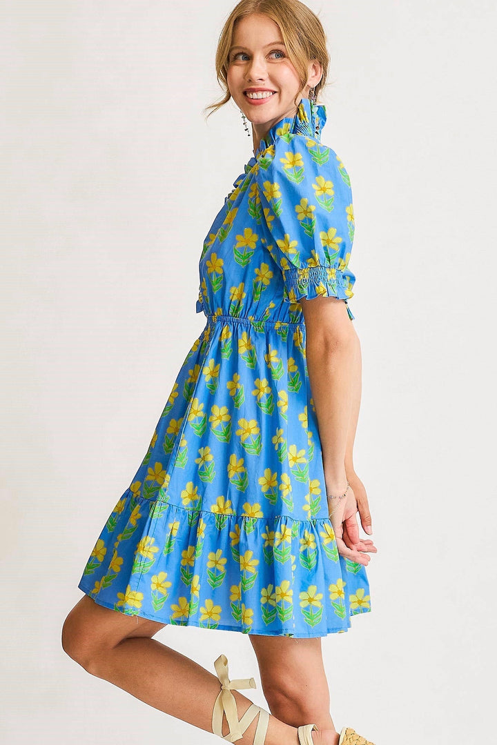 1000 Yellow Daisies Blue Dress