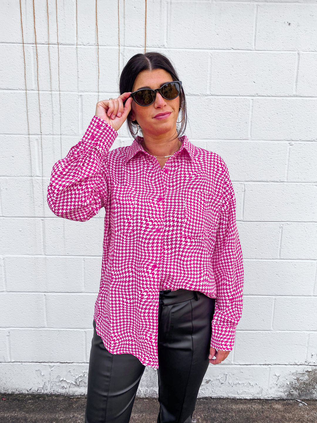 Hot Pink Perfection Houndstooth Top