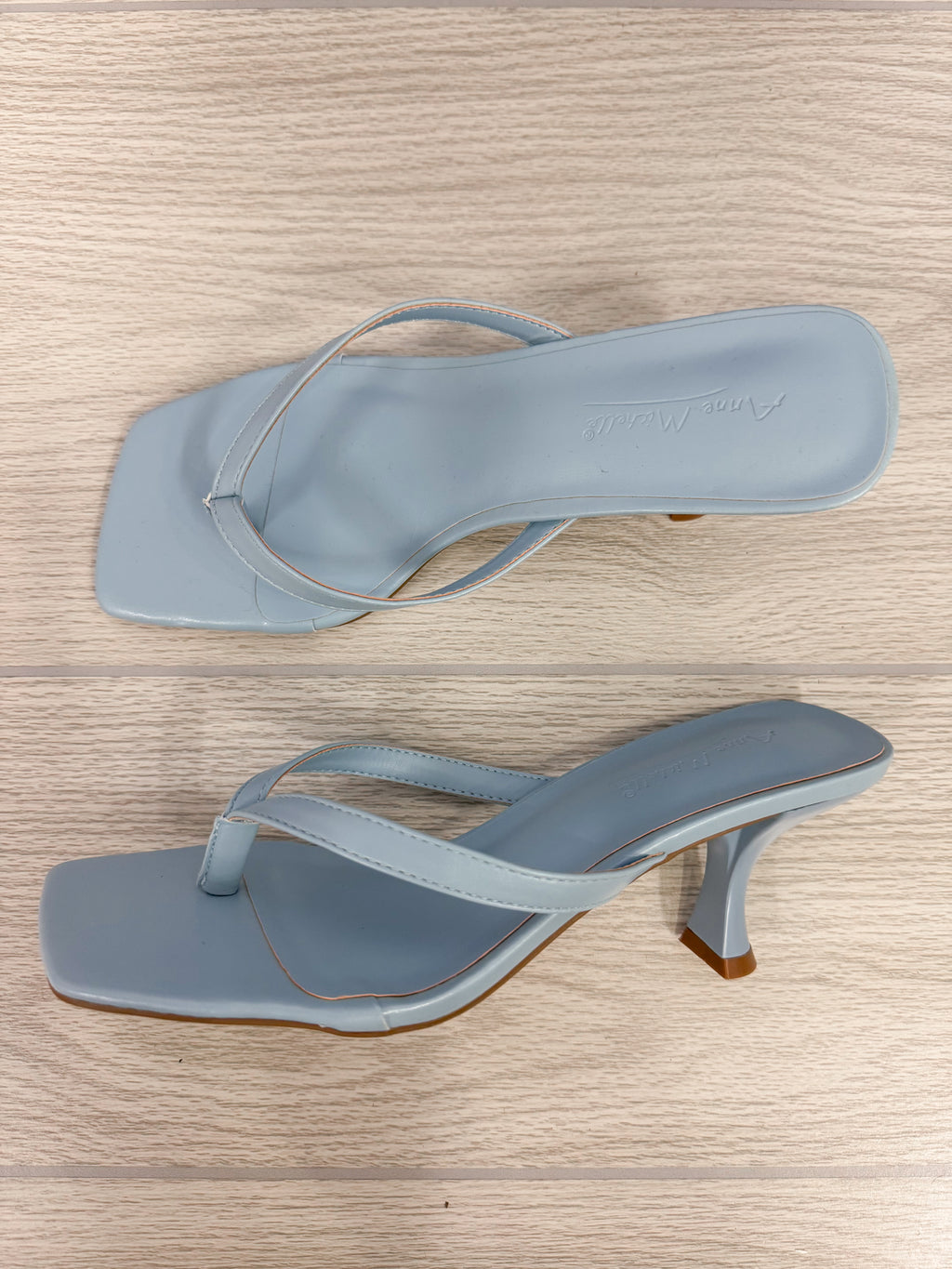 pastel blue kitten heel thong sandal