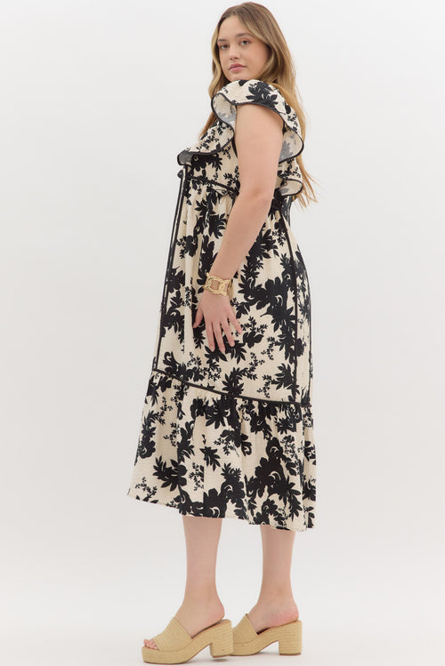 entro plus size black floral midi dress