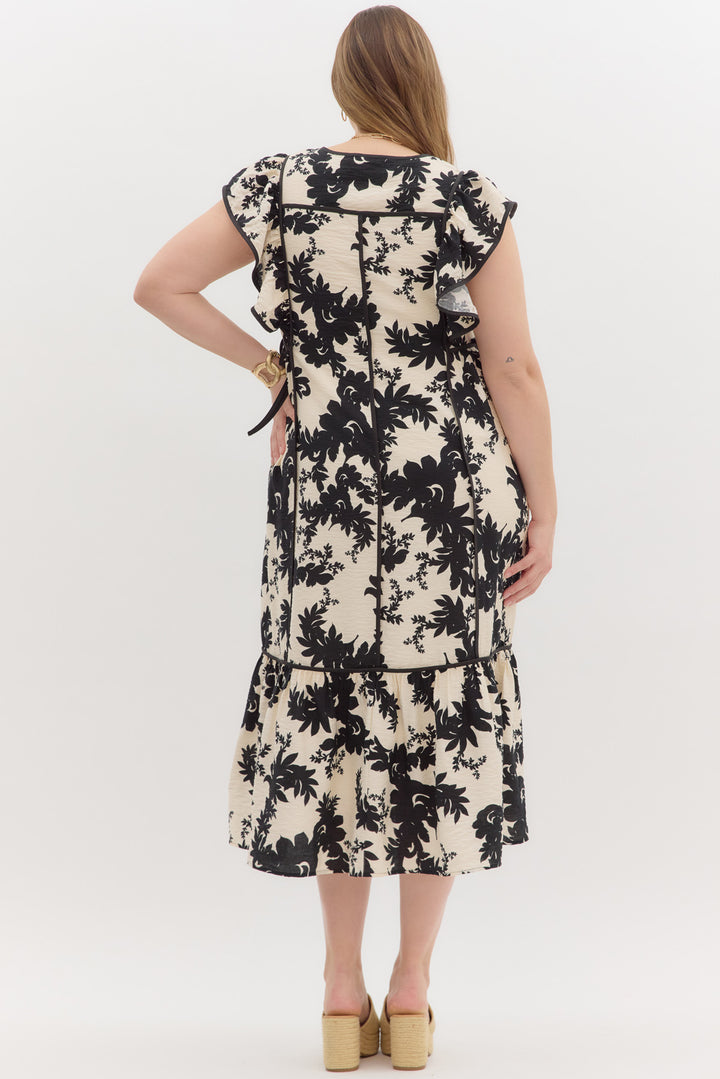 entro plus size black floral midi dress