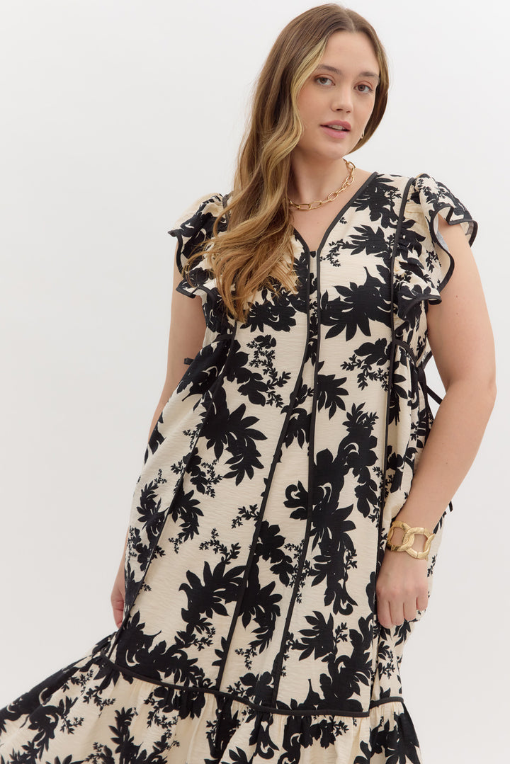 entro plus size black floral midi dress