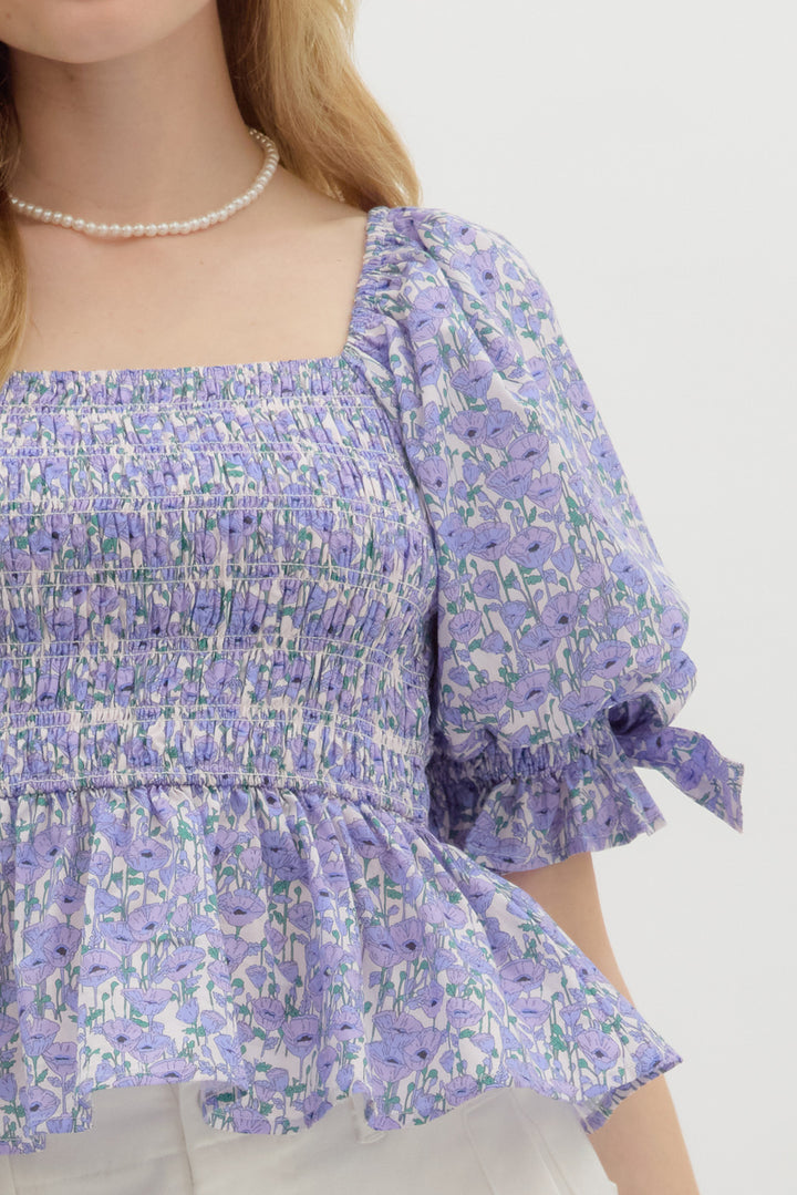 Summer Bouquet Lavender Peplum Top
