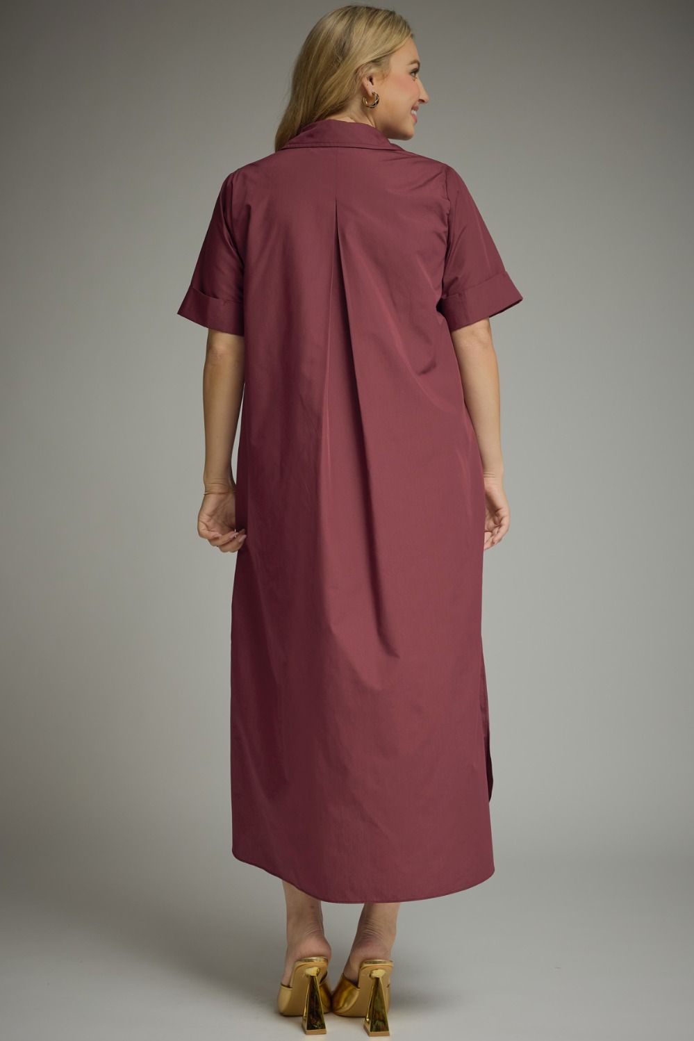 Entro plus size midi dress with gold buttons and a side slit