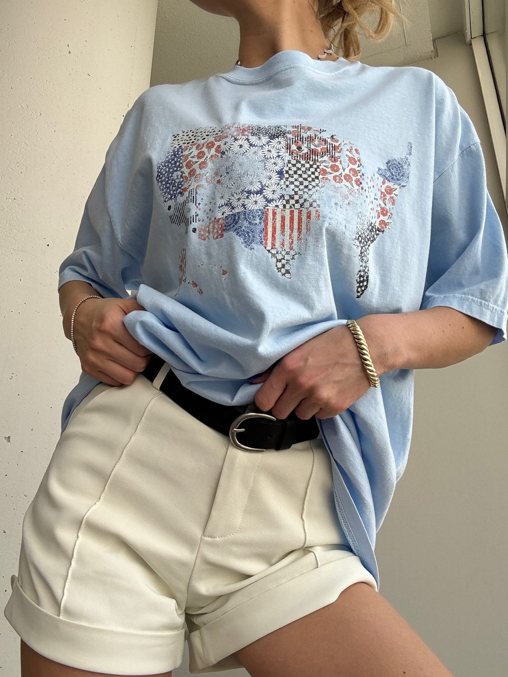 Women's floral print USA patriotic t shirt