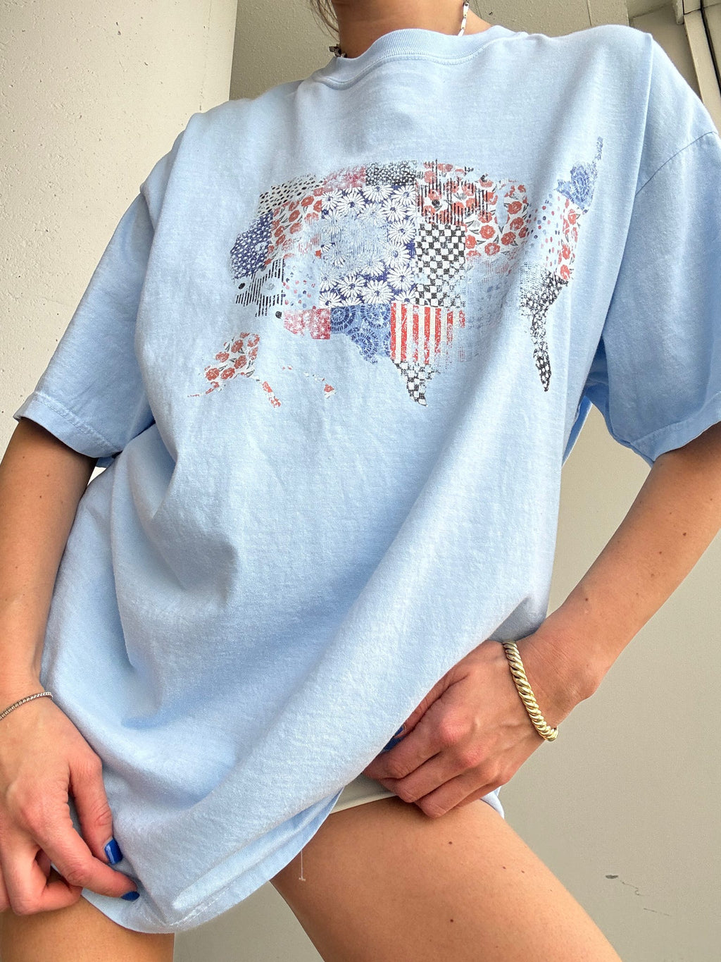 Women's floral print USA patriotic t shirt