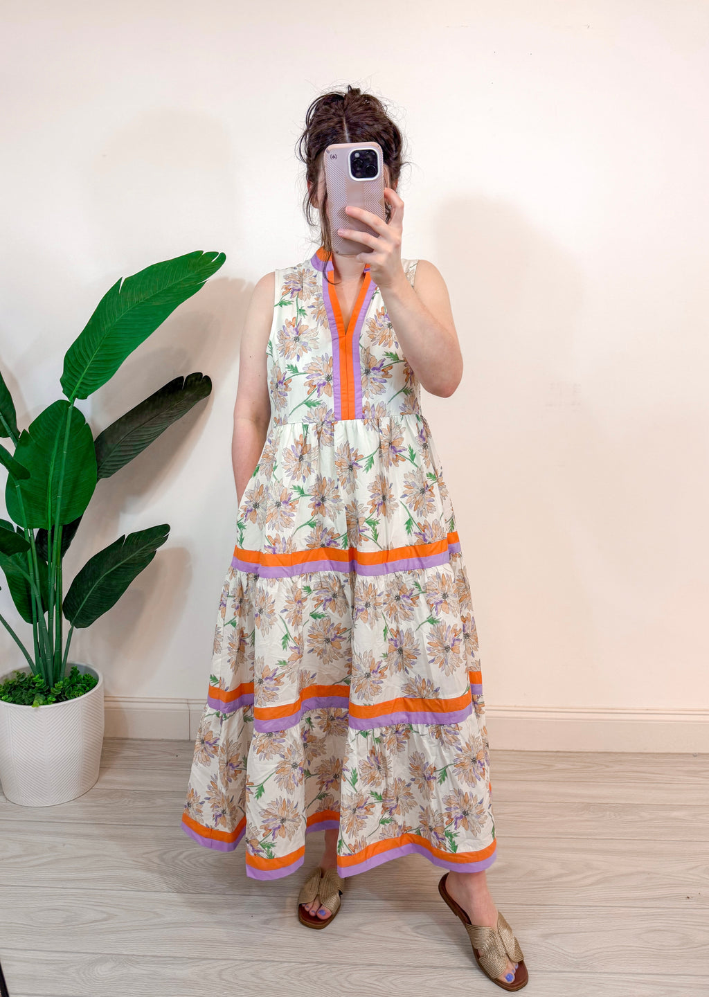 Entro lavender and orange floral maxi dress