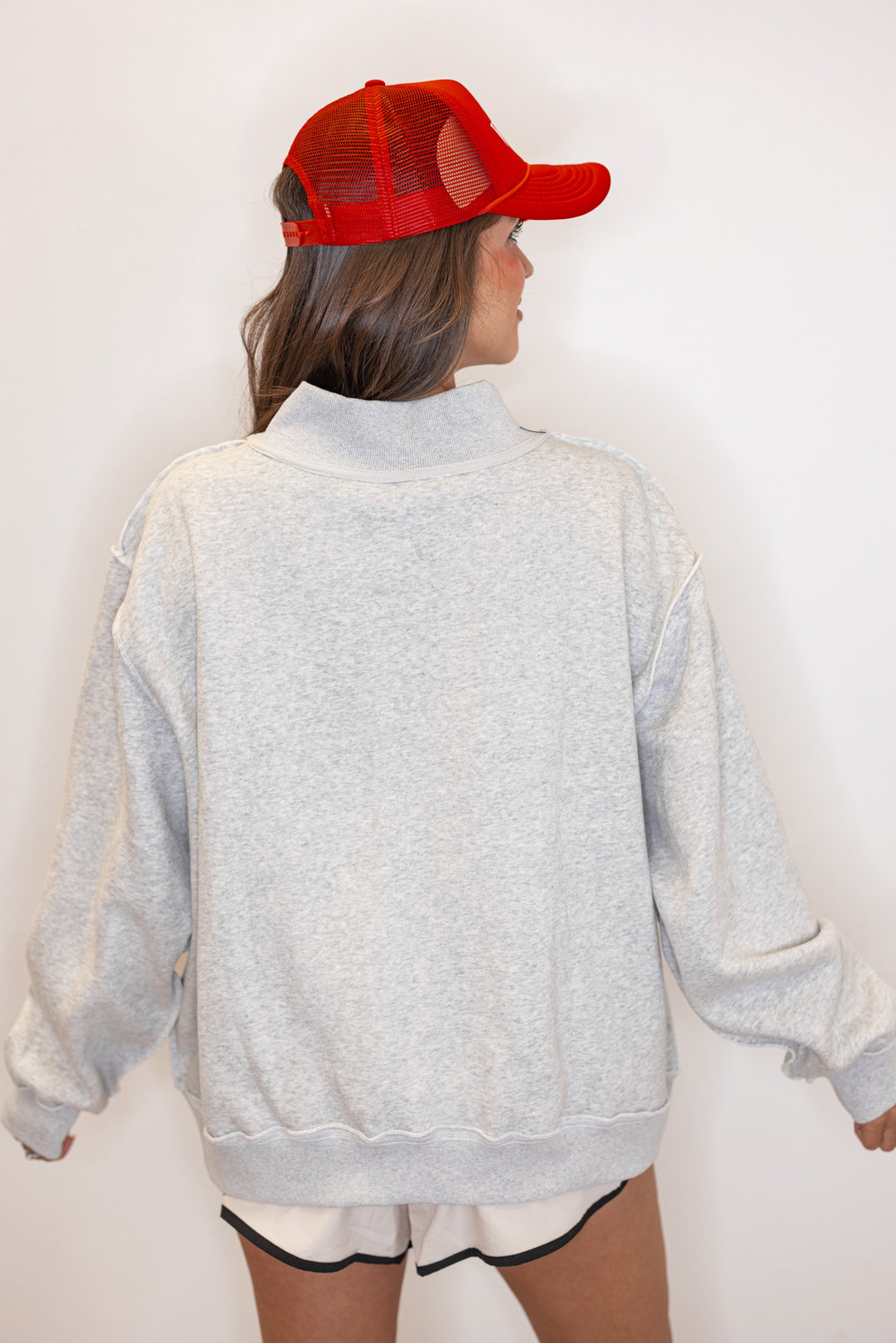 Women's "Georgia/GA" sweatshirt in reversible grey and red or white and red by BucketList showing up close back view