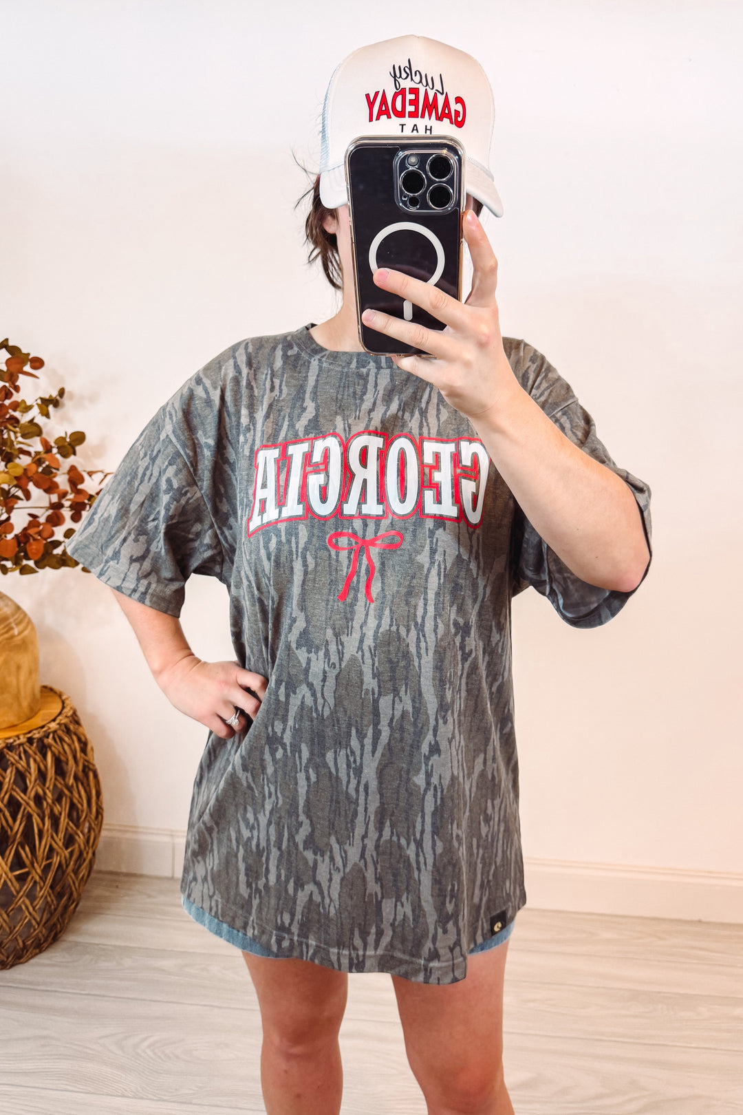georgia mossy oak camo red bow tshirt