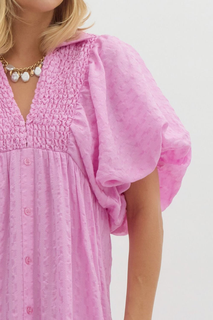 women's pink textured Midi dress