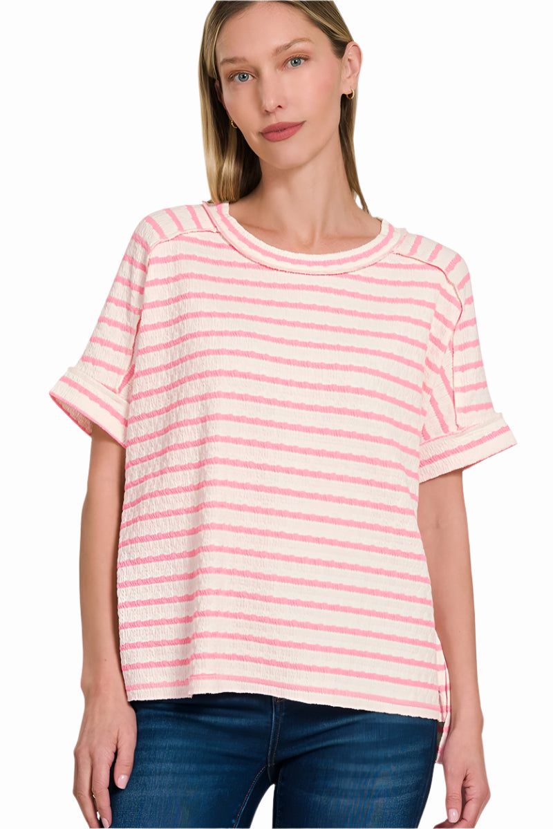 Women's pink and white striped top