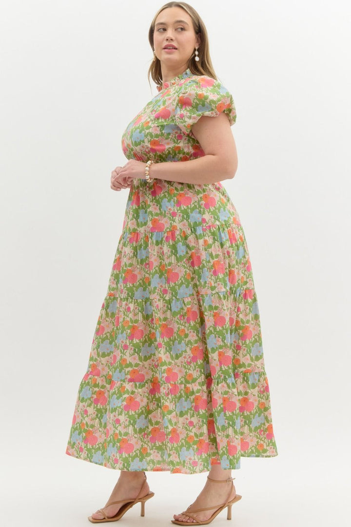 Women's plus size floral puff sleeve maxi dress