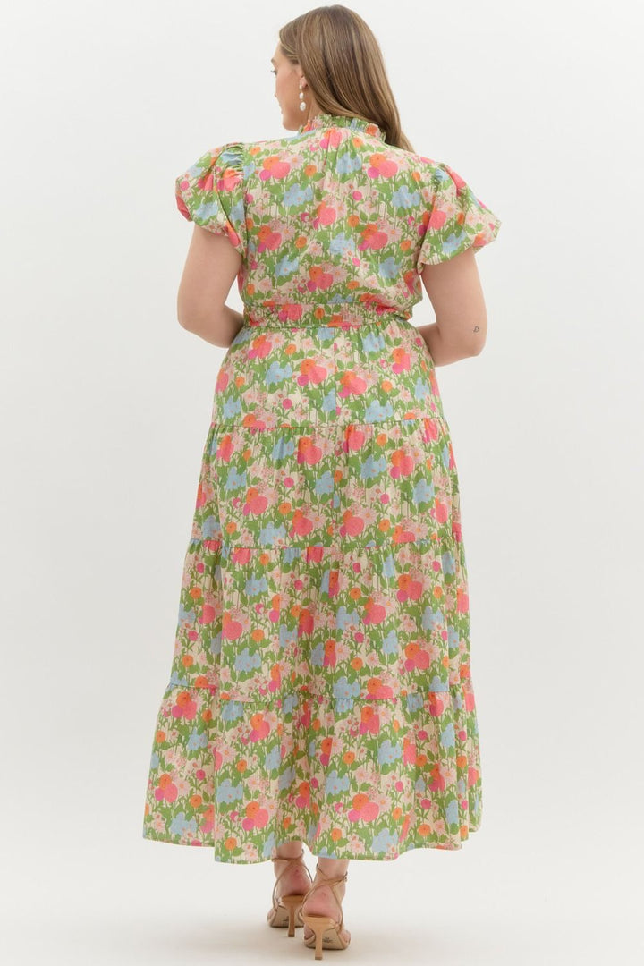 Women's plus size floral puff sleeve maxi dress