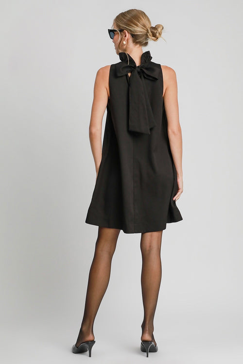 Umgee black sleeveless dress with ruffled mock neck