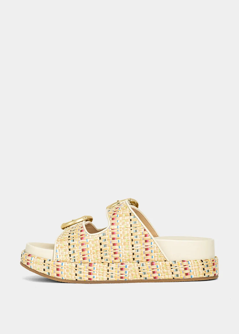 Light beige slip on slide sandals