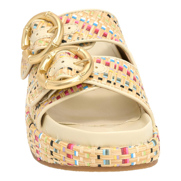 Shu Shop multi color woven double strap platforms