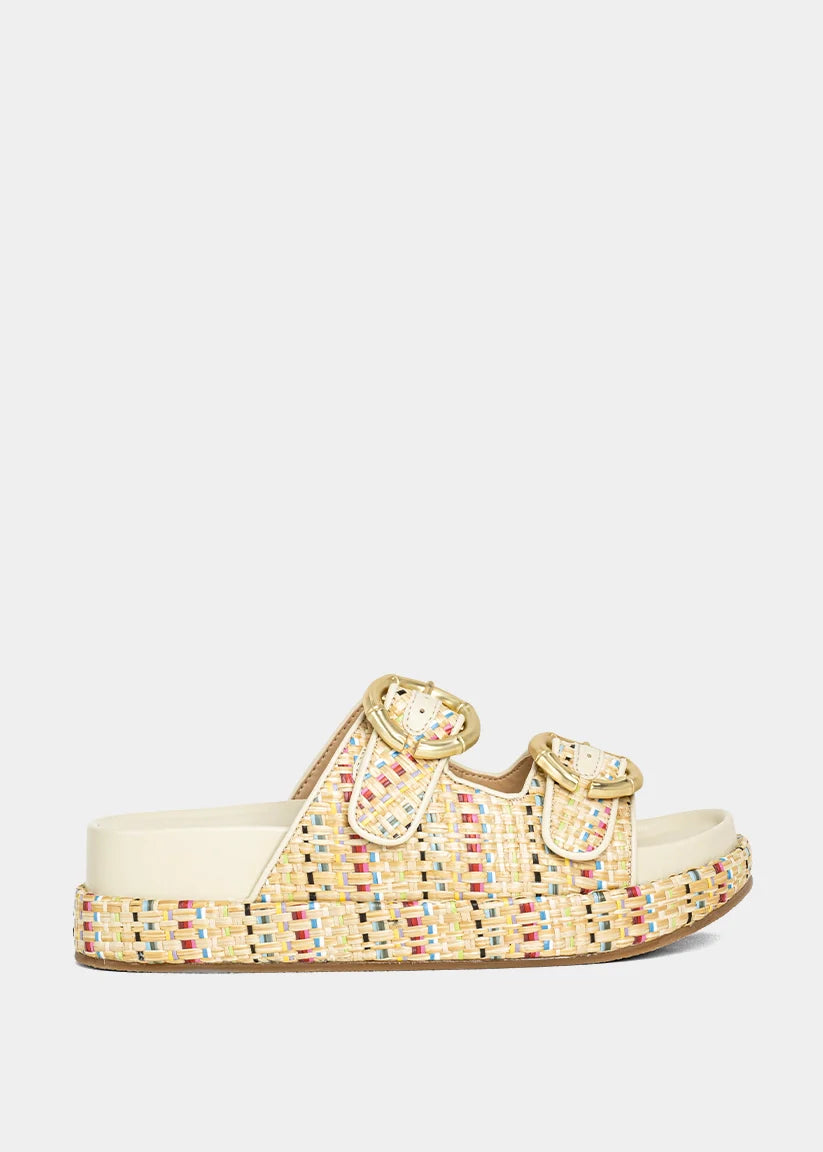 Multicolored woven slip on sandals
