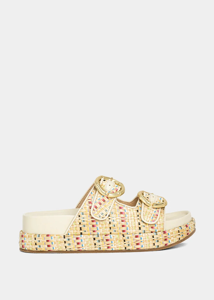 Multicolored woven slip on sandals