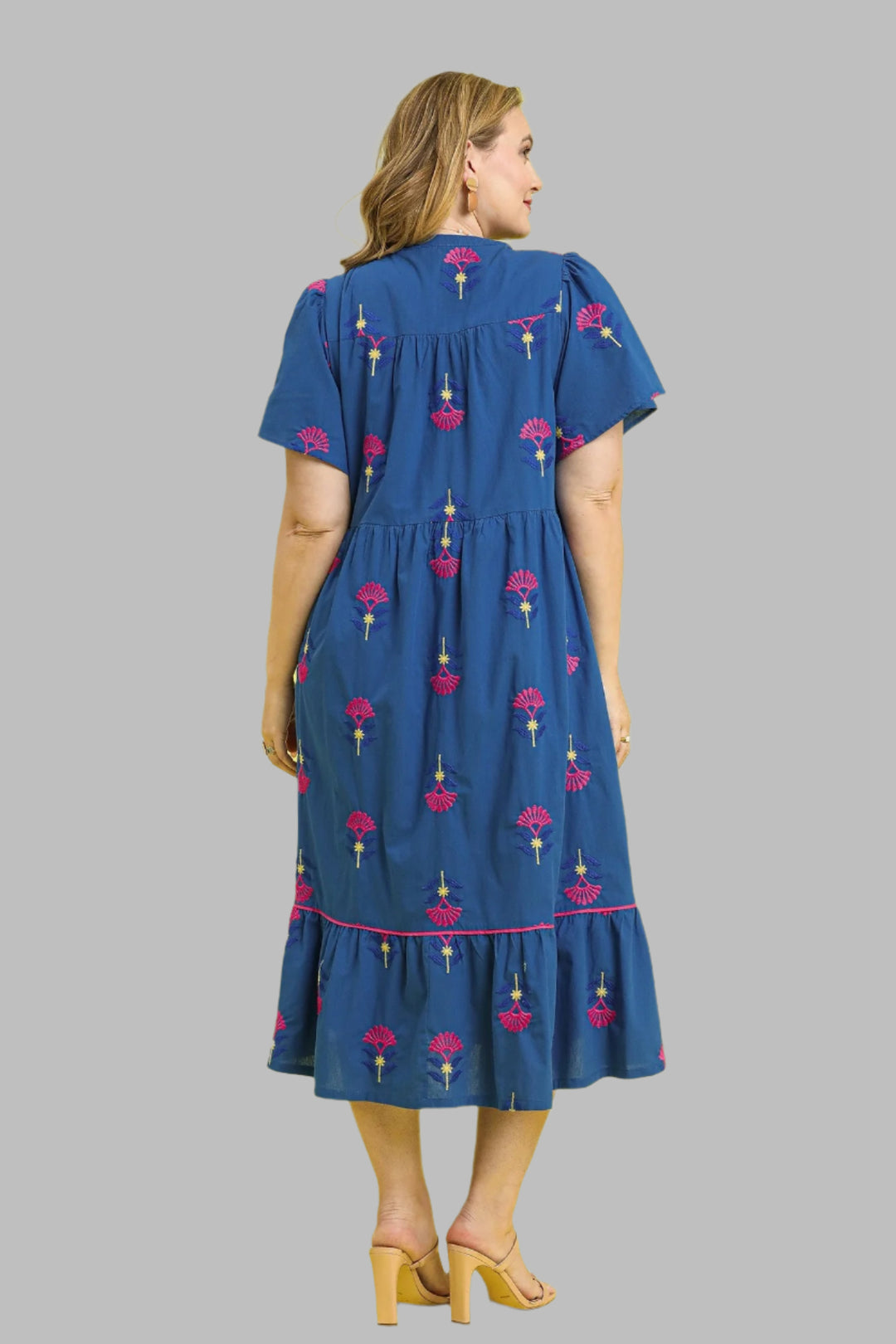 umgee blue embroidered midi dress