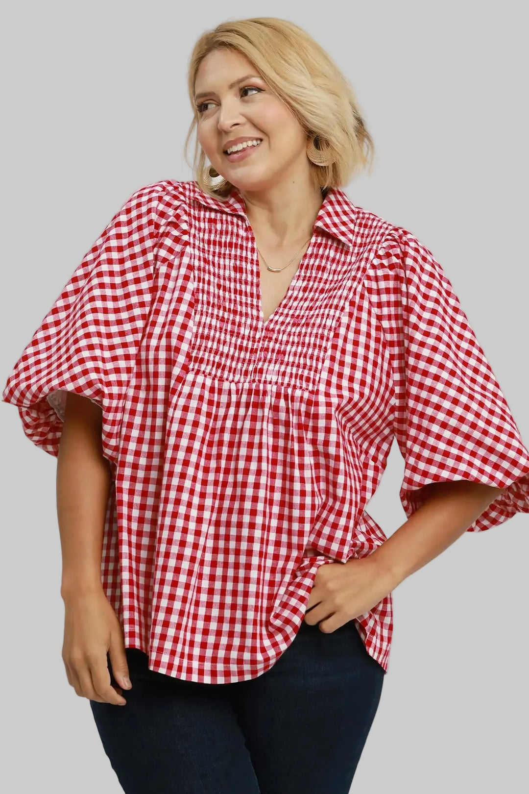 Gingham Delight Crimson Babydoll Top
