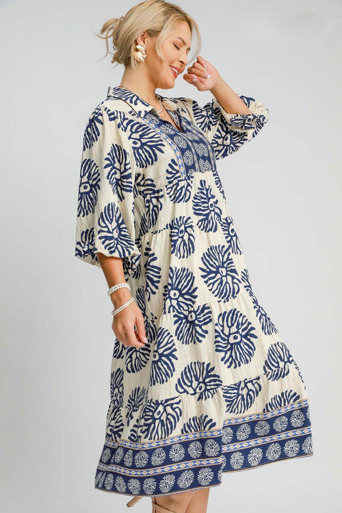 Abstract Views Navy Midi Dress