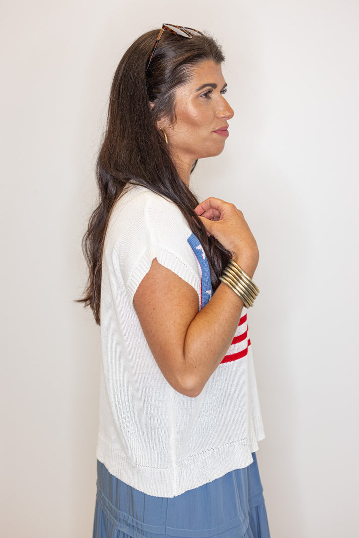 American flag knit sweater top