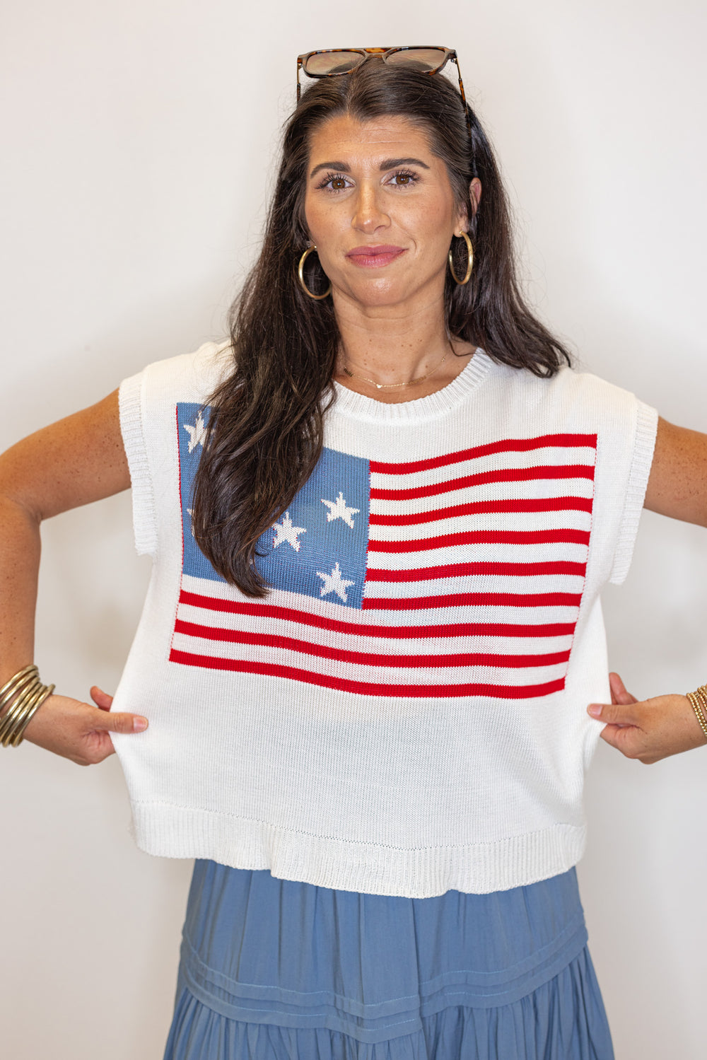 American flag knit sweater top