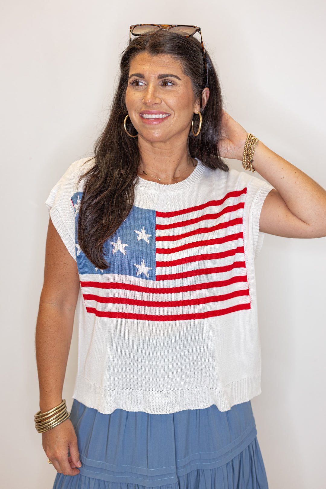 American flag knit sweater top