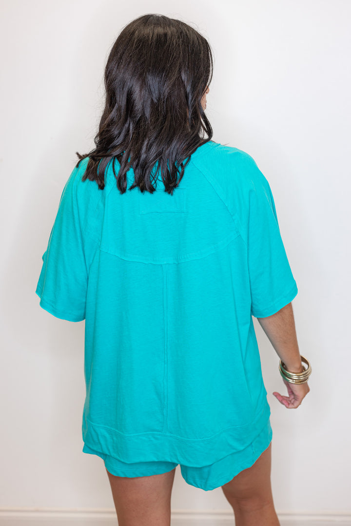 cotton aqua blue matching shorts set back