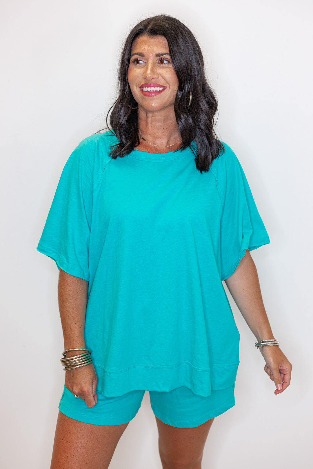 cotton aqua blue matching shorts set