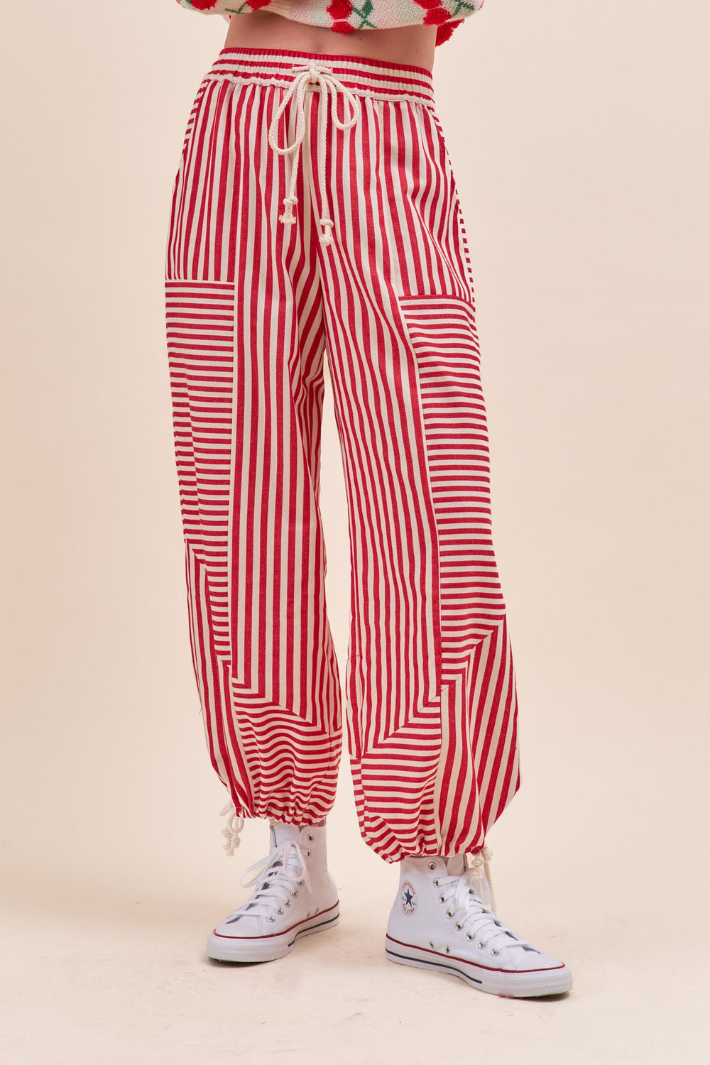 twisted red jogger pants