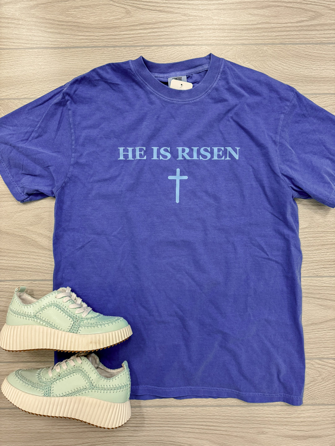 He Is Risen Blue Tee